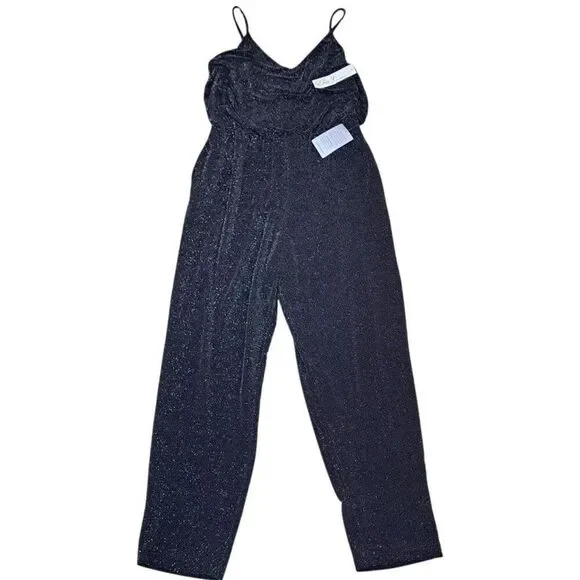 Eliza J Women's Black Metallic Spaghetti Strap Event Party Jumpsuit Sz 8 - Picture 7 of 9